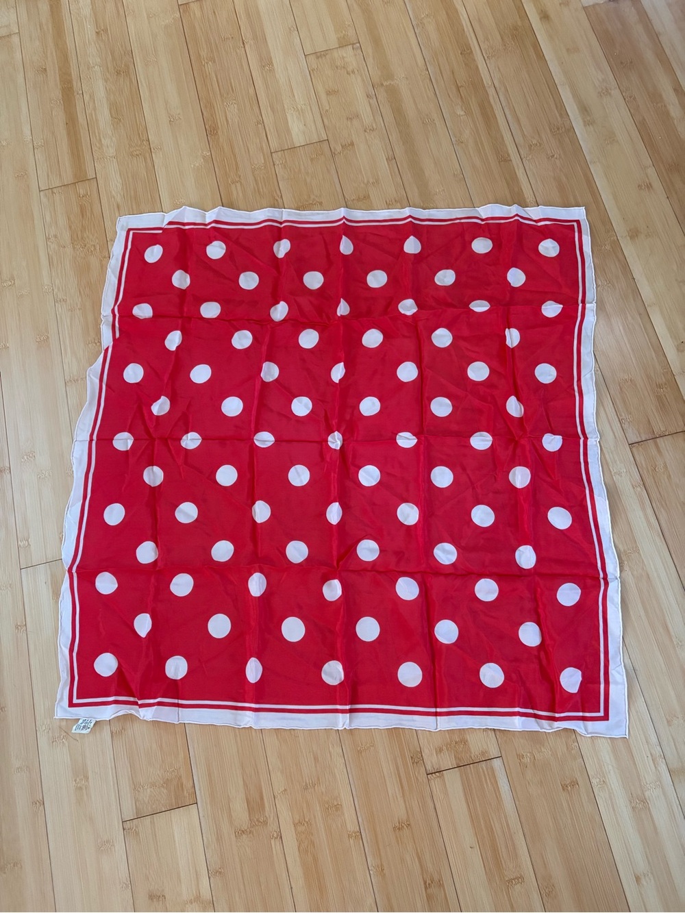 Golden Camel Vintage 100% Silk Red Polka Dot Square Scarf
